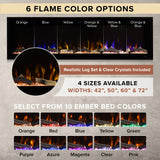 Modern Ember Aerus 72 Inch Smart Linear Electric Fireplace - Recessed in-Wall and Wall-Mount, Multiple Flame Colors, Compatible with Alexa and Google Assistant, Black Modern Ember
