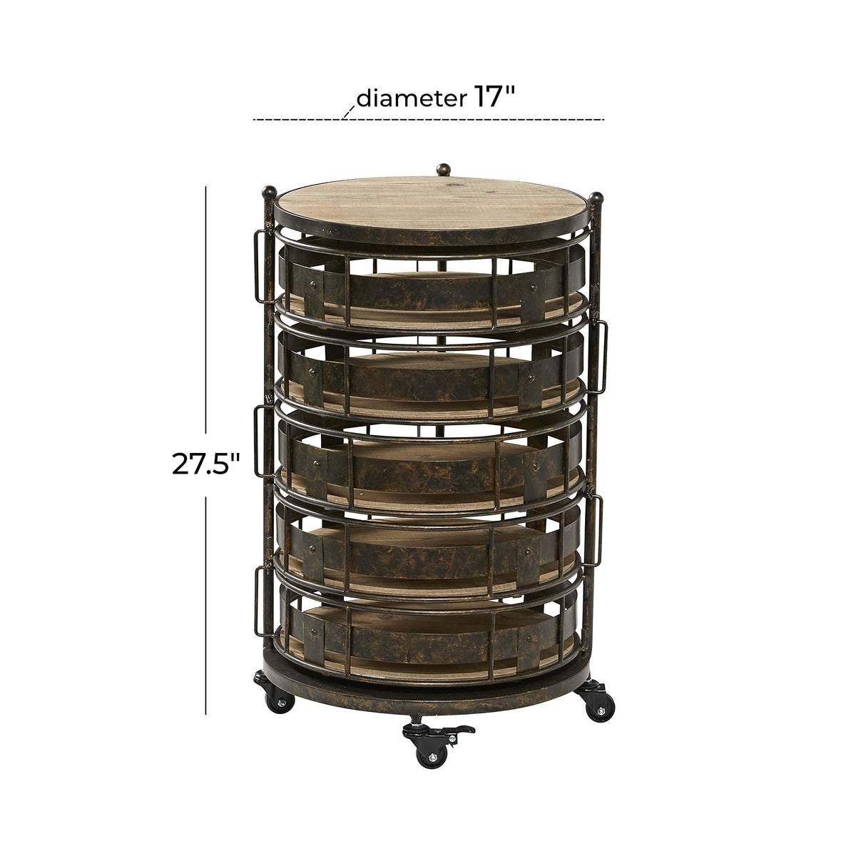 Deco 79 Metal Kitchen Storage Cart Rolling Circular 6 Shelf with Adjustable Shelves, 17" x 17" x 28", Brown Deco 79