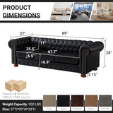 N NOORDENIYA Chesterfield Leather Sofa, 89" Mid Century Modern Couch with Low Back, Roll Arm Nailhead Trim Classic 3 Seater Couch for Living Room, Office, Apartment, PU Black N NOORDENIYA