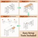 PRAISUN 47 Inch Office Desk with Outlets, Computer Desk with 9 Fabric Drawers, Writing Gaming Work Study Desk for Bedroom, Living Room, Home Office, Large Storage, Rustic Brown PRAISUN