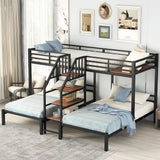Harper & Bright Designs Metal Triple Bunk Bed with Stairs, 3 Beds Bunk Bed, Twin Over Twin & Twin Bunk Bed with Storage Shelves Staircase, for Kids Teens Adults, Black Harper & Bright Designs