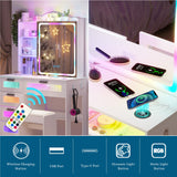 WOOVIVS Vanity Desk with Lights and Sliding Vanity Mirror, Makeup Vanity Desk with Charging Station, Vanities Dressing Table with Stool, Vanity Set with Large Drawers&Shelves for Bedroom, White WOOVIVS