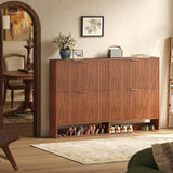 Hootata 47.2''W Walnut Shoe Storage Cabinet for Entryway with 4 Flip Drawers, Fluted Slim Shoe Cabinet, Free Standing Wooden Shoes Organizer for Foyer, Hallway Hootata