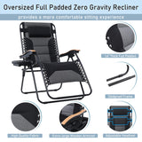 PHI VILLA XXL Oversized Padded Zero Gravity Chair, Foldable Patio Recliner, 30" Wide Seat Anti Gravity Lounger with Cup Holder, Support 400 LBS (Black) PHI VILLA