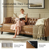 HULALA HOME 84" Genuine Leather Sofa Couch with Solid Wood Legs, Button-Tufted Chesterfield 3-Seater Sofa, Mid Century Modern Upholstered Couch for Living Room, Entertainment Area, Apartment, Camel HULALA HOME