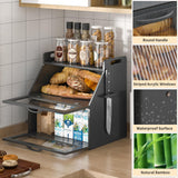 Bread Box, Bread Box for Kitchen Countertop, Large Bread Storage Container for Homemade Bread, Wooden Farmhouse Breadbox Organizers, Double Layer Bread Bin with Acrylic Window Bread Holder,Black TQQDCI