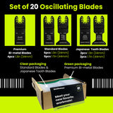 Smithology 20PCS Universal Metal/Wood Oscillating Saw Blades Combo Pack – 4 Bi-Metal Blades, 12 Standard Blades, 4 Japanese Tooth Blades Smithology