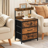 MAHANCRIS Night Stand, Nightstand with 3 Fabric Storage Drawers, Bedside Table with Storage Shelf, Bed Side Table for Bedroom, Living Room, Rustic Brown ETHR11601 MAHANCRIS