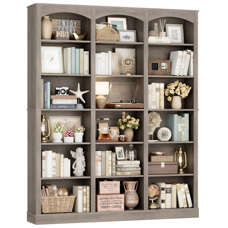 FACBOTALL 71" Triple Wide Bookshelf, 6 Tier Tall Bookshelf, Large Bookcase with Curved Baffle, 63.4" Wide Book Shelf with 18 Open Display Shelves for Living Room, Study, Gray FACBOTALL