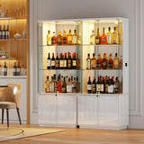 HNEBC 71'' Display Cabinet with Glass Doors&3 Color Lights&Lockable for Bedroom White,High Gloss Curio Cabinet with Adjustable Glass Shelf 3-Tier Bookcase for Living Room HNEBC