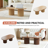 RUSTYER Oval Fluted Coffee Table, Farmhouse Wood Coffee Table Mid Century Modern Center Table Boho Living Room Tables for Living Room Office (Walnut, 19.69" D x 39.38" W x 13.78" H) RUSTYER