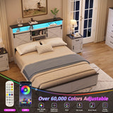 Maupvit Full Size Farmhouse Bed Frame with 4 Drawers and Sliding Barn Door, Storage Shelves, LED Light and Charging Station Metal Platform Bed Frame No Box Spring Needed, White Maupvit