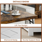 IRONCK Lift Top Coffee Table with Storage, Square Coffee Tables for Living Room with Charging Station and Drawers, Farmhouse Coffee Table with Large Storage Space, White IRONCK