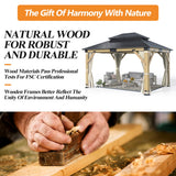 GARTOO 11’x13’ Patio Wooden Gazebo, Galvanized Steel Roof Gazebo & Privacy Curtains and Netting, Double Vented Roof Hardtop Gazebo for Garden, Porch, Lawn, Poolside, Backyard, Deck GARTOO