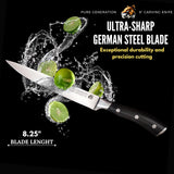 Pure Generation 8" Carving Knife - Brisket Knife, Razor Sharp German Steel BBQ Meat Slicing Knife for Turkey, Ham & Fruit with Ergonomic Handle Pure Generation
