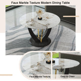JUFU Round Dining Table Set for 4, 48" Dining Room Table with Faux Marble Tabletop and 4 Upholstered Chairs,Modern Round Kitchen Table Chairs Set for Dinning Room, Living Room, Cafe, Restaurant JUFU