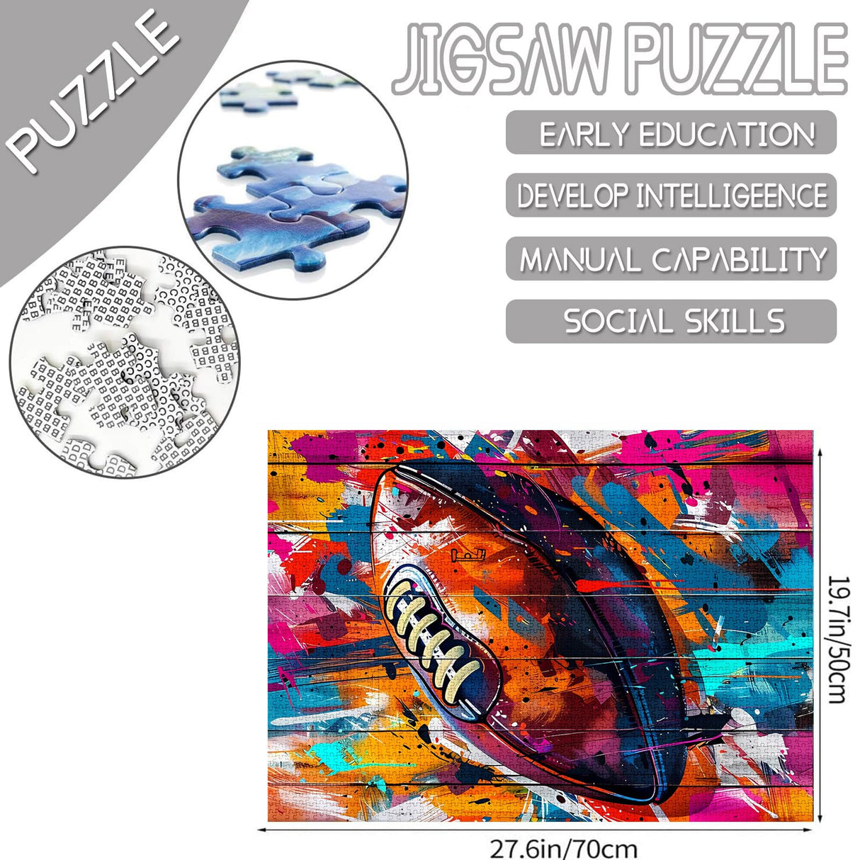 American Football Jigsaw Puzzle，Ball Sports 1000 Pieces Jigsaw Puzzles for Adults，27 x 20 Inches Puzzles ，HD Quality Banksy Graffiti Street Vibrant Puzzle Gift，Family Activity Perfect for Game Night Tucocoo