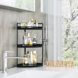 CeleVista Corner Bathroom Counter Organizer, 3 Tier Bathroom Sink Shelf Countertop, Wood Vanity Skincare Storage for Toiletries Decor, Makeup, Dresser(Black) CeleVista