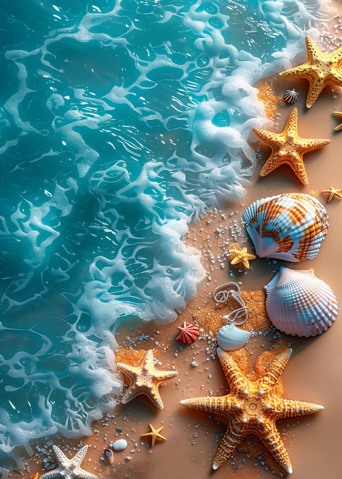 KINPLUB Beach Diamond Painting Kits for Adults, 5D Seashell Starfish Diamond Art Kits for Beginners, DIY Full Round Drill Paint by Diamonds, Home Wall Decor 12 x 16 Inch KINPLUB