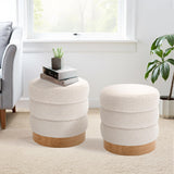 COLAMY Sherpa Ottoman Footstool, Tufted Modern Foot Rest Stool with Wood Base for Living Room, Bedroom, Desk, Round Versatile Side End Table, Pouf, Makeup Seat,2pcs,Cream COLAMY