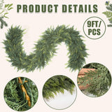 9 Ft Christmas Cedar Garland, Realistic Faux Pine Garlands, Green Artificial Greenery Garland for Winter Home, Mantle, Fireplace, Indoor, Outdoor Christmas Decorations (1Pcs) KIWDY