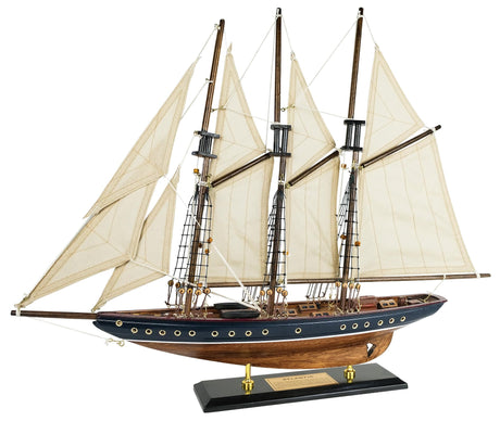 SAILINGSTORY Wooden Sailboat Model Ship Sailboat Decor 24" Schooner Atlantic 1:60 Scale Replica Blue and Walnut Antique Finish HOME DECOR SAILINGSTORY