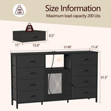 Dresser TV Stand for Bedroom for 65 inch TV with LED Lights and Charging Station, Fabric Chest of Drawers, 8 Fabric Drawers, Wood Top, Living Room, Closet Black Decofy