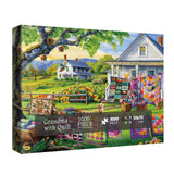 Colorful Quilts Puzzles for Adults 1000 Pieces, Cozy Grandma Garden Jigsaw Puzzles, Pretty Cat Flower Puzzles BBOLDIN