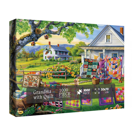 Colorful Quilts Puzzles for Adults 1000 Pieces, Cozy Grandma Garden Jigsaw Puzzles, Pretty Cat Flower Puzzles BBOLDIN