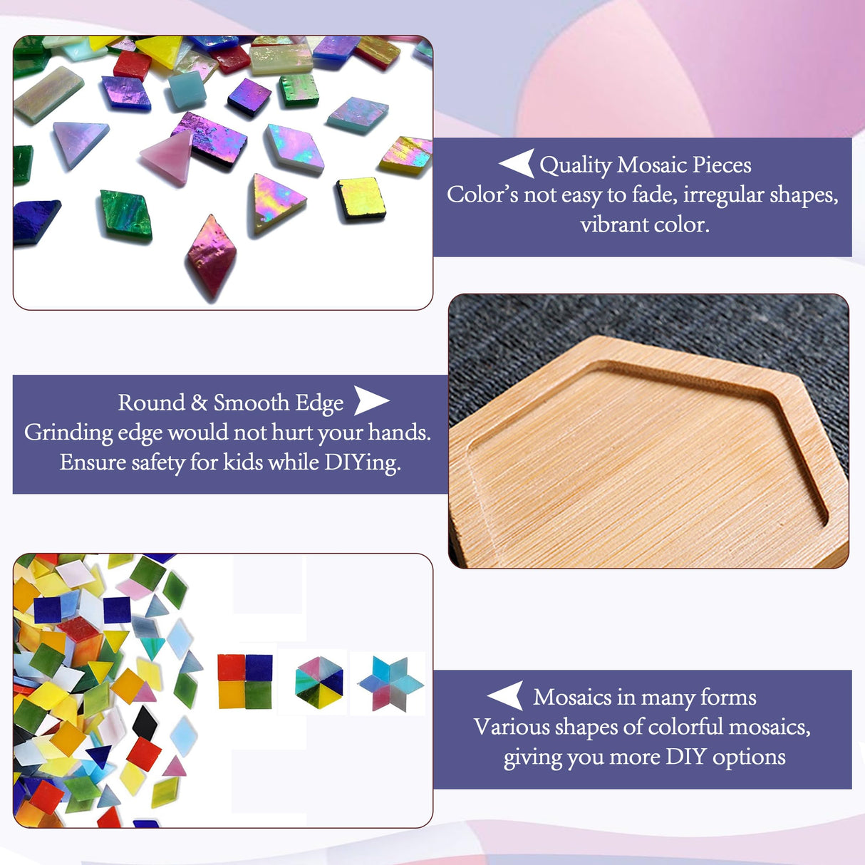 DIY Mosaic Tiles Crafts Kits for Adults, Mixed Stained Glass Mosaic Kit with 2 Sets Wooden Coaster Making Materials Package,Mosaic Adult Crafts for Women Kids Beginners Handmade Home Decor Gifts Nuyoach