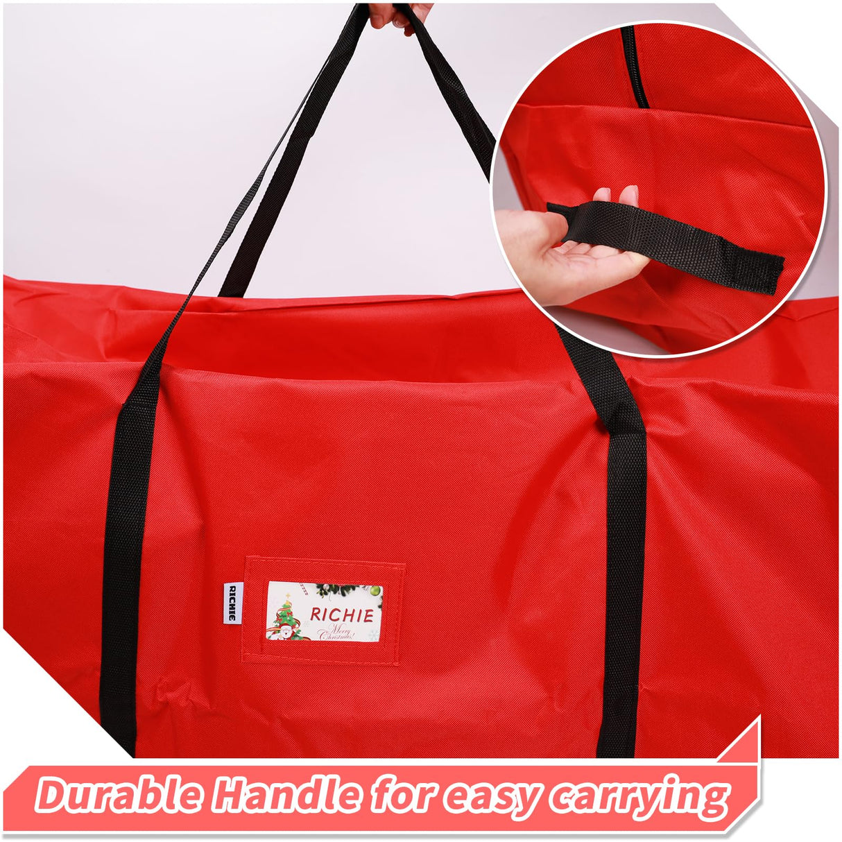 RICHIE Christmas Tree Storage Bag 7.5 ft (3pc Set), Fits Up to 7 Foot Artificial Trees, 600D Oxford Tear-proof Xmas Tree Bag, Reinforced Handles&Zippered&Durable, Holiday Decoration Storage Bags, Red RICHIE