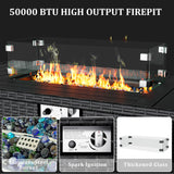 VONZOY 8 Pieces Outdoor Patio Furniture Set with 44" Fire Pit Table Black Rattan Sectional Conversation Sets w/Gas Fire Pit, Coffee Table, 2 Waterproof Covers, Navy Blue VONZOY