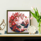 antor Special Shape Diamond Art Kit for Adults, 5D Diamond Painting Kits for Beginner, Crystal Rhinestone Landscape Painting with Red Plum Blossoms, DIY Diamond Painting for Home Wall Decor Gift antor