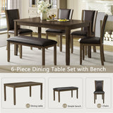 Augabam 6-Piece Dining Table Set with Bench and Chairs - Solid Wood Kitchen Dining Room Table Set in Farmhouse Rustic Style, Table Set for 6 with 4 Chairs and Bench Seat. (Dark Walnut) Augabam