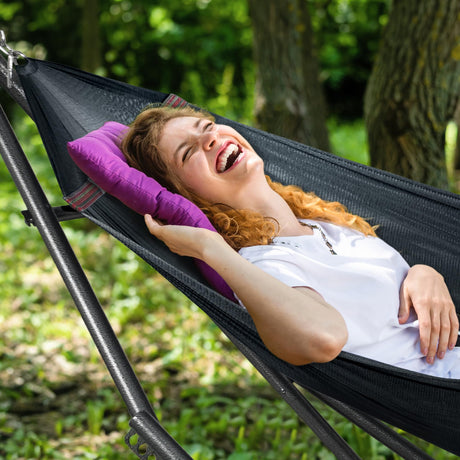 Tranquillo Hammock Stand 600 lbs Capacity, Instant 20s Foldable, 3-Year Warranty Hammock with Stand, 2 Person Camping Revolutionary Portable No Screws, Premium Hammocks, Black Tranquillo