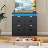 knoworld 8 Drawer Dresser for Bedroom, Black Dresser with LED Lights and Power Outlet, Large Wooden Dressers Modern Chest of Drawers, Double Wide 9 Drawer Dressers for Bedroom, Entryway, Hallway knoworld