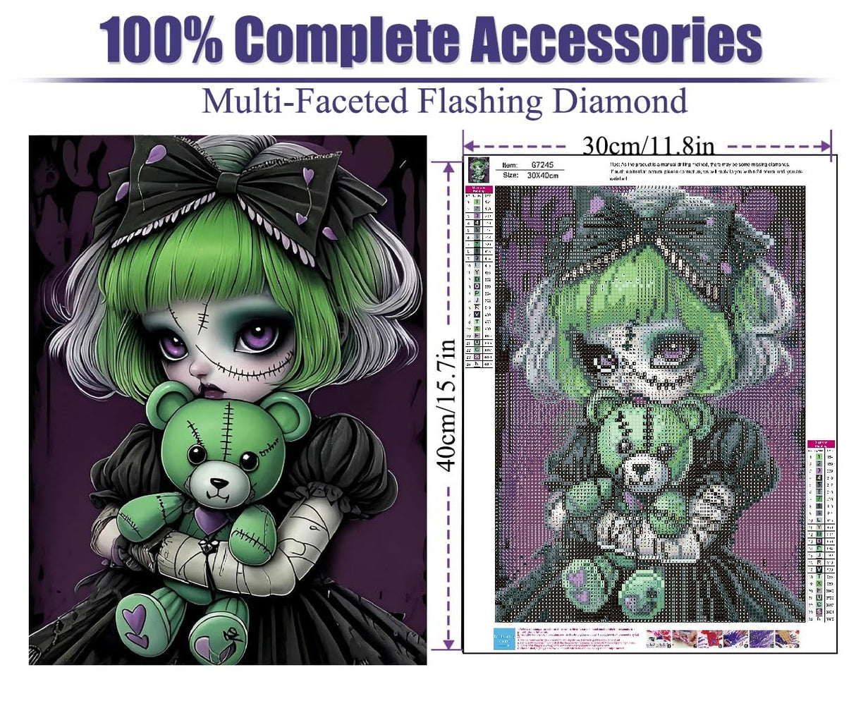 cdjlddww Gothic Diamond Painting Kits for Adults, 5D Diamond Art Kits for Beginners, DIY Bear Round Full Diamond Gemstone Art Rhinestone Painting for Wall Decor 12X16 inch cdjlddww