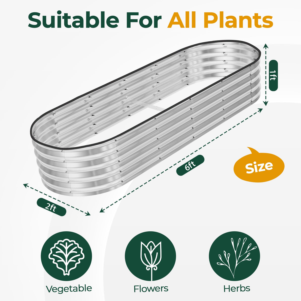 Utopia Home Galvanized Raised Garden Bed, 6 by 2 by 1 feet Lightweight Planter Boxes Outdoor with Easy Assembly, Large Garden Bed for Vegetables, Fruits, Flowers, Silver Utopia Home