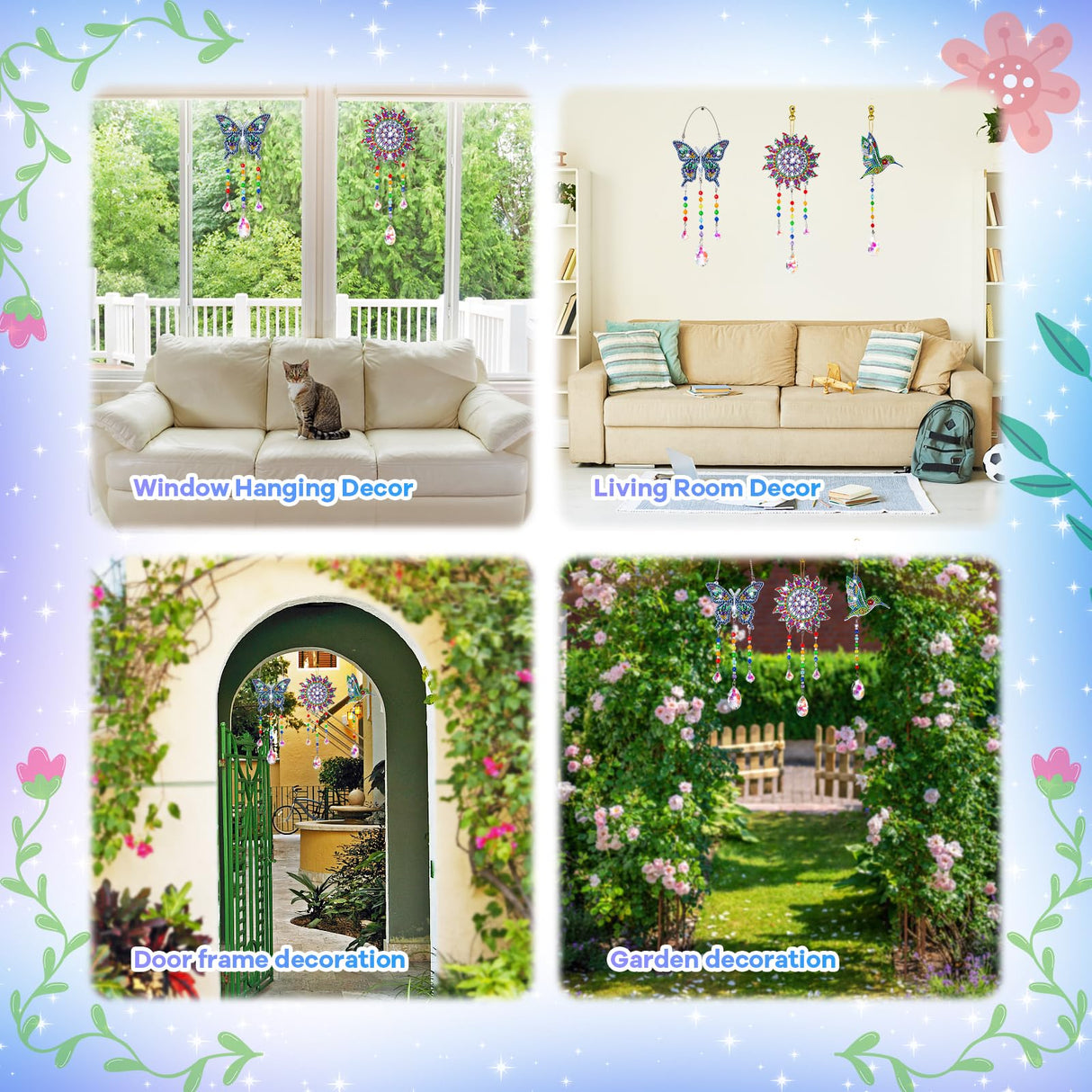 Diamond Art Kits for Kids Ages 6-12: Birthday Gifts for 7 8 9 10 Year Old Girls Teens Creative Arts & Crafts for Girls Boys DIY Wind Chime & Suncatcher Craft Kit Crystal Window Garden Decor Kit Micaracy