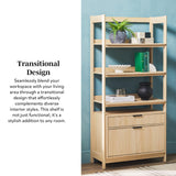 Walker Edison Transitional Open Reeded 4-Shelf Bookshelf with Drawers on Bottom, Versatile Bookcase with Bottom Storage for Home Office, Living Room, Bedroom, 33”W x 16.75”D x 70”H, Coastal Oak Walker Edison