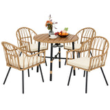 YITAHOME 5 Pieces Patio Dining Table Chair Set, Outdoor Table and Chairs with 4 Holders, Patio Furniture Set with Umbrella Hole, Outdoor Rattan Dining Table Set for Patio, Backyard, Balcony, Garden YITAHOME