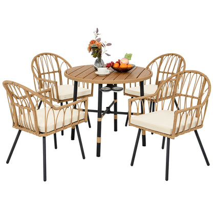 YITAHOME 5 Pieces Patio Dining Table Chair Set, Outdoor Table and Chairs with 4 Holders, Patio Furniture Set with Umbrella Hole, Outdoor Rattan Dining Table Set for Patio, Backyard, Balcony,  - WoodArtSupply