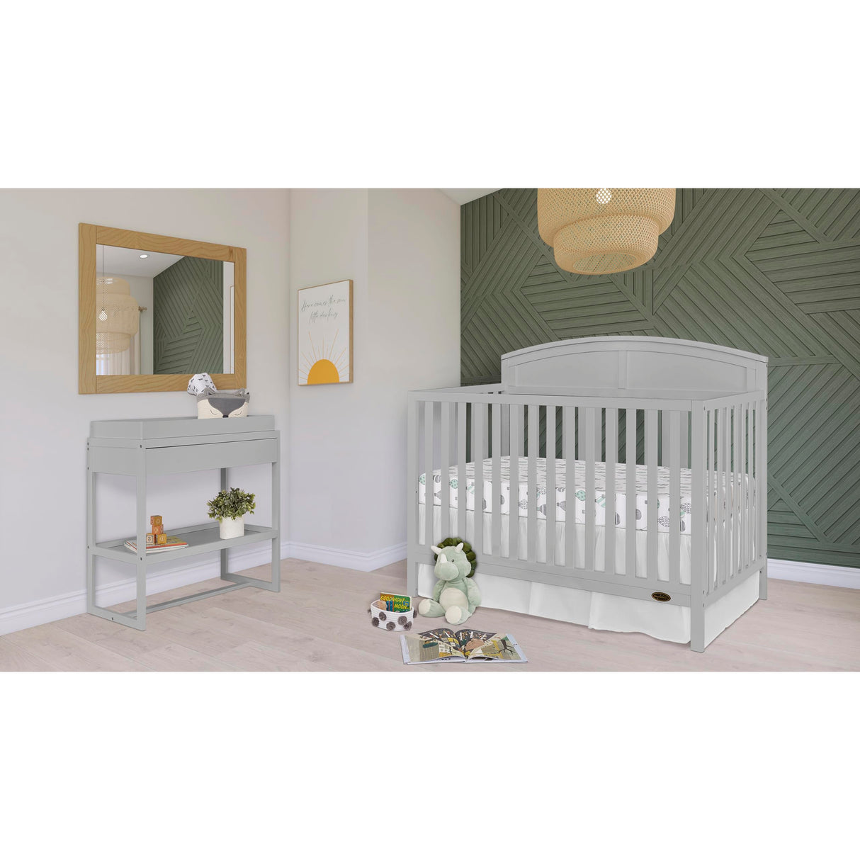Evolur Dream On Me Storybrooke 5 in 1 Convertible Crib in Pebble Grey, JPMA & Greenguard Gold Certified, Built of Sustainable Pinewood, 3 Mattress Height Settings, Non-Toxic Water-Based Paint Finish Evolur