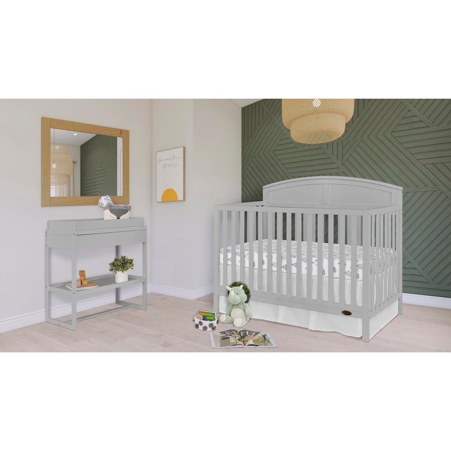 Evolur Dream On Me Storybrooke 5 in 1 Convertible Crib in Pebble Grey, JPMA & Greenguard Gold Certified, Built of Sustainable Pinewood, 3 Mattress Height Settings, Non-Toxic Water-Based Paint - WoodArtSupply