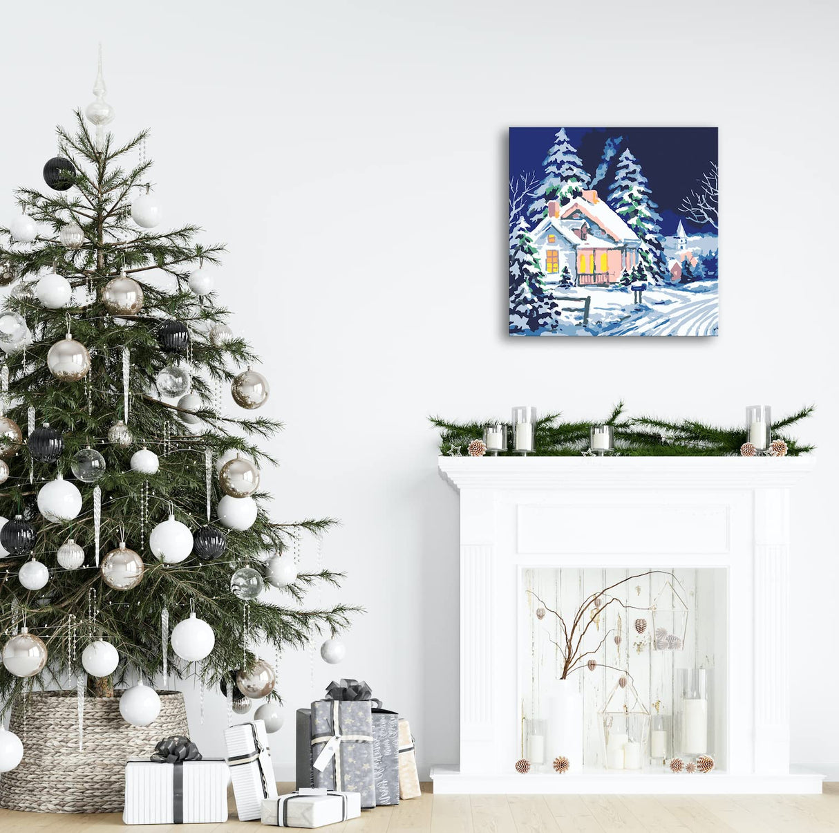 Neopalette 2 Framed DIY Paint by Number for Adults- Arts and Crafts, Paint by Numbers, Painting Kit, Crafts for Adults, Kids, Color by Number, Two 10x10 Stretched Canvas (Christmas Country House) Neopalette