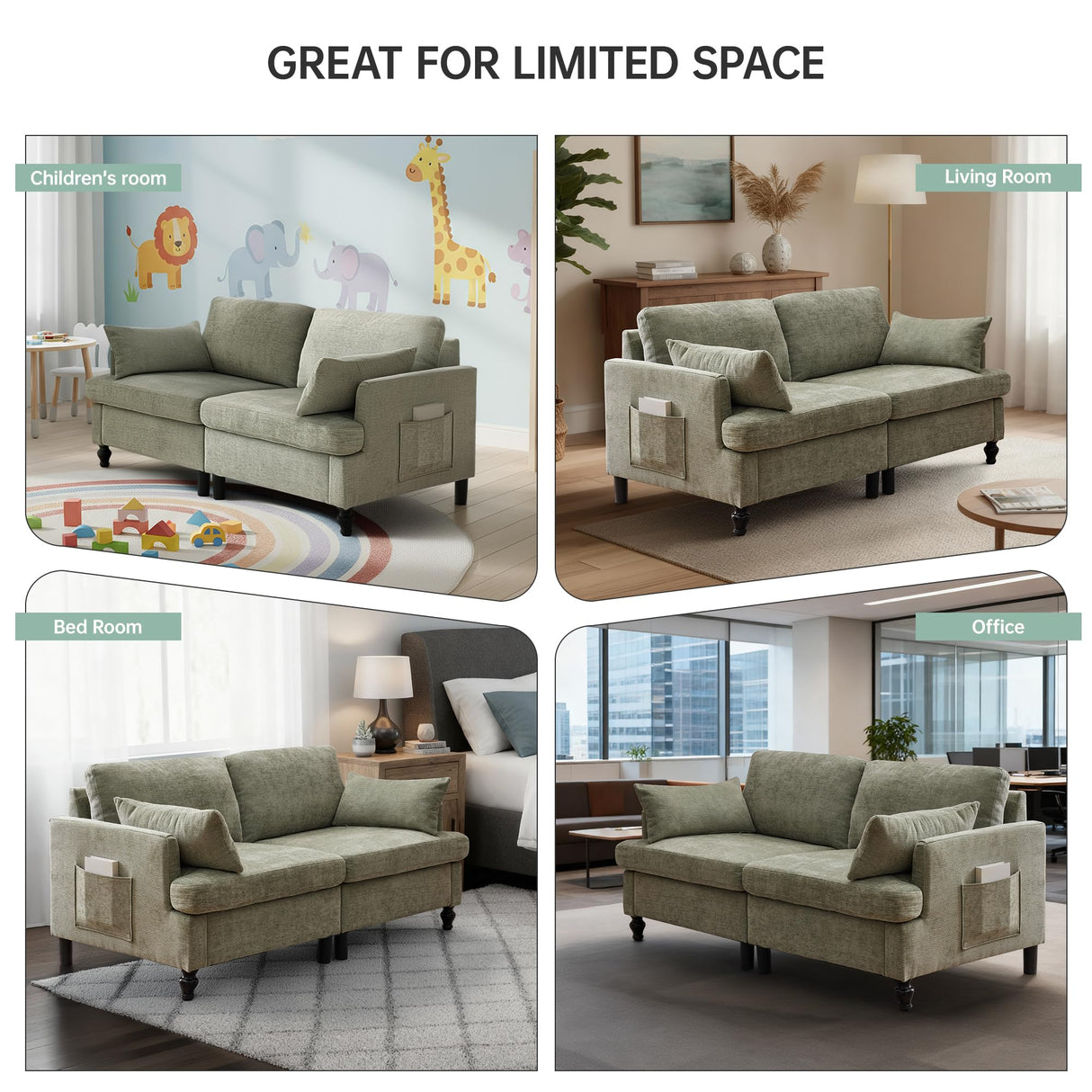 Opiesit 68.9” Loveseat Sofa Couch, Modern Comfy 2 Seat Chenille Couches, Spring Cushions & Solid Wood Frame, Small Couch with LED Light/USB Charging Function for Living Room, Bedroom, Apartment, Cyan Opiesit