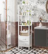 VIMBER Tall Bookshelf with Drawers, 6-Tier Bookcase for Books, Garage Kit, CDs, Movies, Modern Standing Bookshelves Storage Organizer for Bedroom Office Living Room White USSJ002W VIMBER