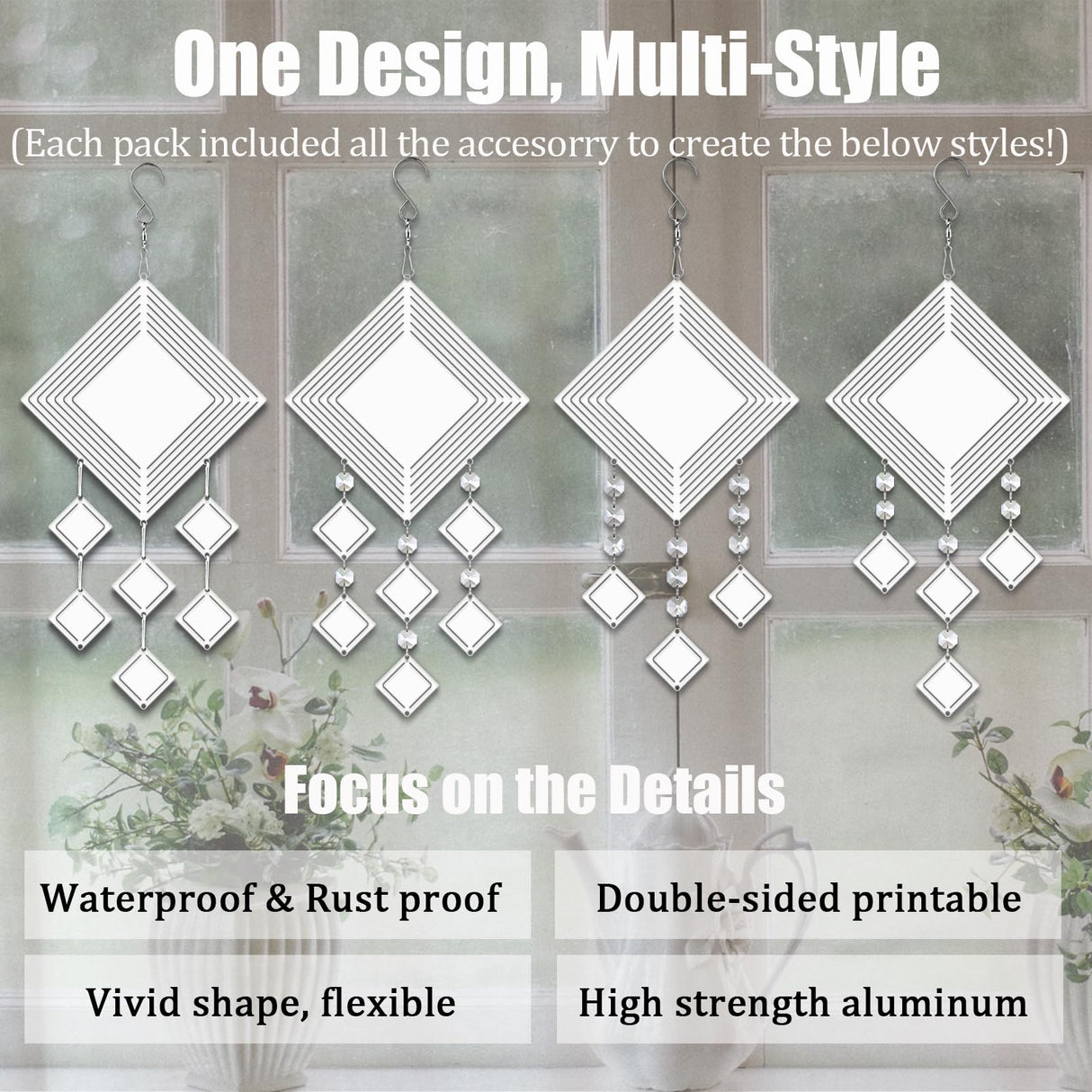 4Pack 8inch Sublimation Wind Spinner Blanks 3D Aluminum Metal Wind Sculpture Kinetic Spinners for Yard and Garden Indoor Art Ornaments Hanging Decoration (Rhombus) WindMage