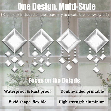 4Pack 8inch Sublimation Wind Spinner Blanks 3D Aluminum Metal Wind Sculpture Kinetic Spinners for Yard and Garden Indoor Art Ornaments Hanging Decoration (Rhombus) WindMage
