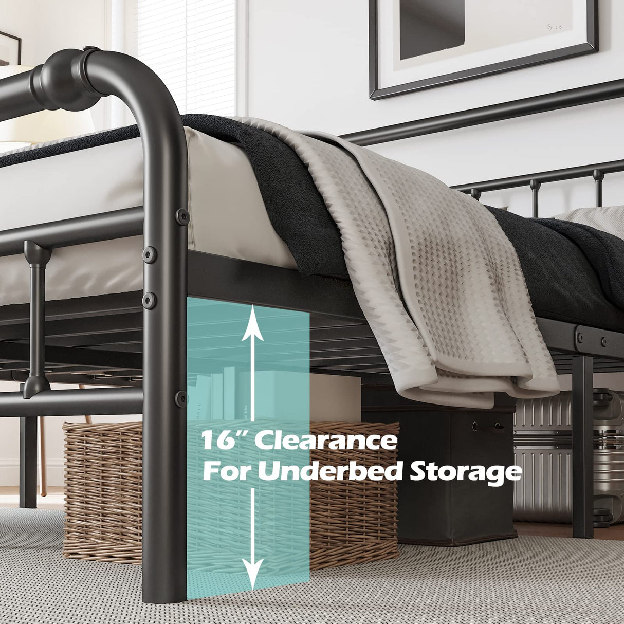 BOSRII King Size Bed Frame with Headboard and Footboard, 18 Inches High, 3500 Pounds Heavy Duty Metal Slats Support for Mattress, No Box Spring Needed,Noise-Free, Black BOSRII